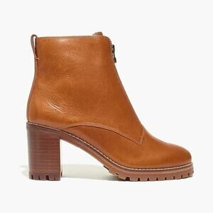 Madewell The Alyce Zip-Front Lugsole Boot in Dried Maple Caramel Brown -Size 7.5